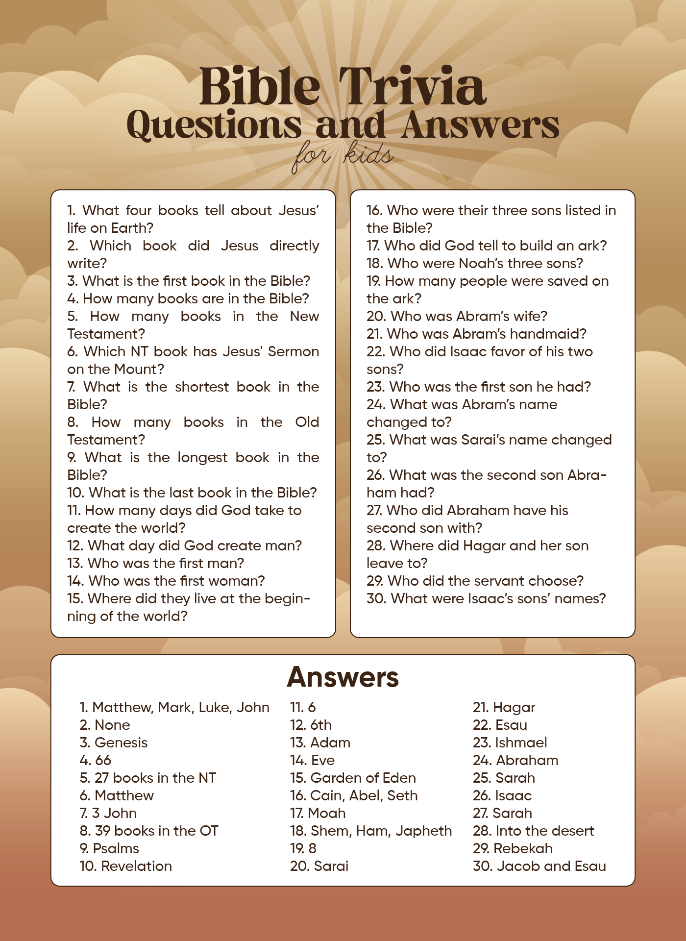 Bible Trivia Questions And Answers Printable
