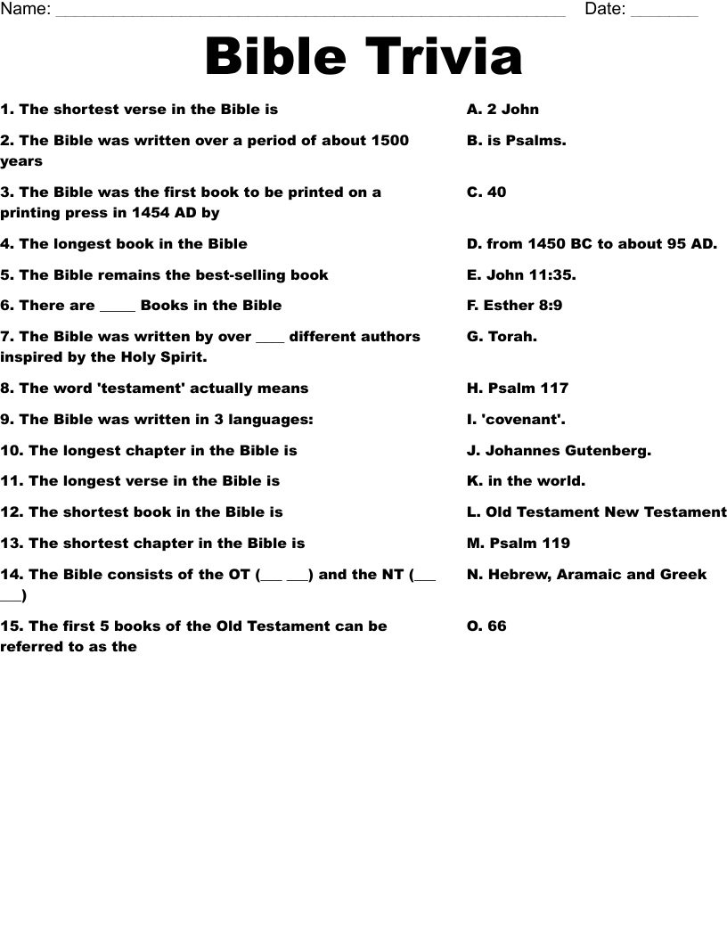 Printable Bible Quiz And Answers