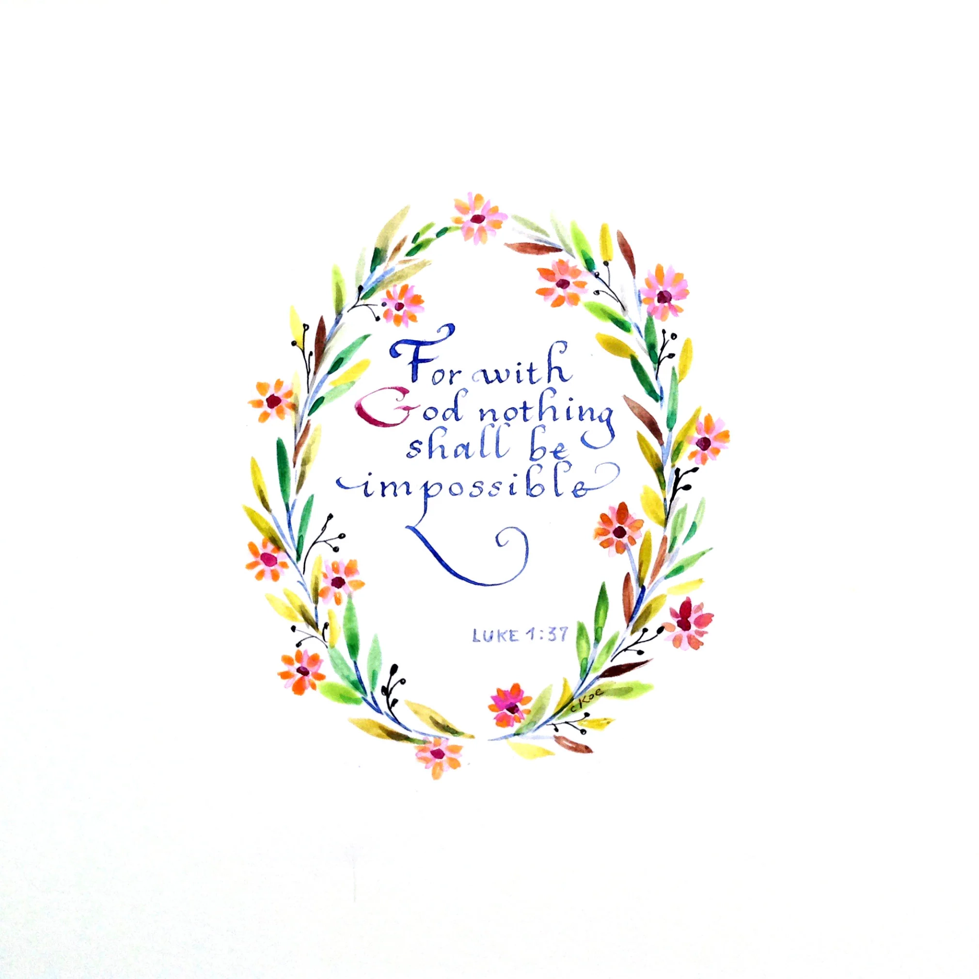 Bible Verse Calligraphy Art Handwritten Bible Scripture Luke 1 37 Colorful Religious Art 5X7 Custom Hand Lettering Art Wall Decor Etsy