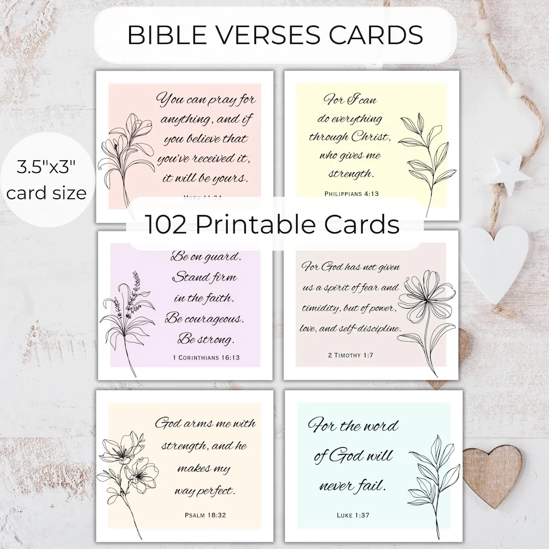 Bible Verse Cards Printable Inspirational Scripture Cards Affirmation Deck Encouraging Verse Printables Memory Verse Cards Bible Quotes Etsy