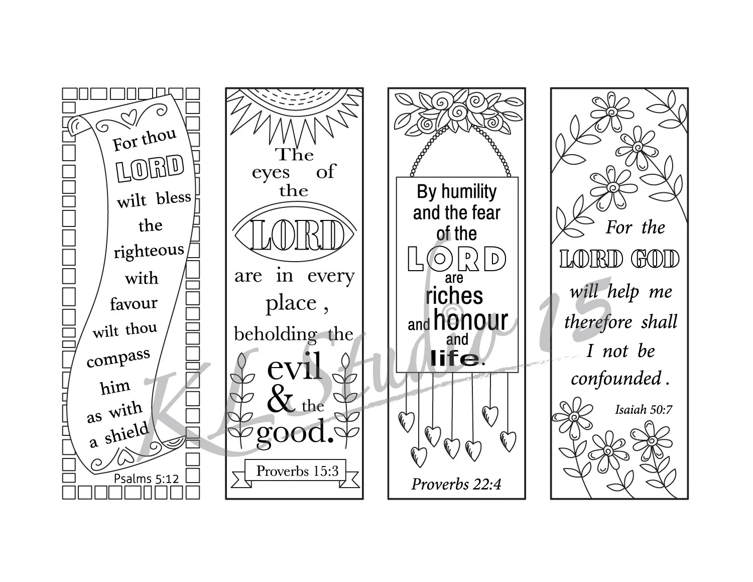 Bible Verse Coloring Bookmarks 5 Printable Scripture Set Instant Download Etsy