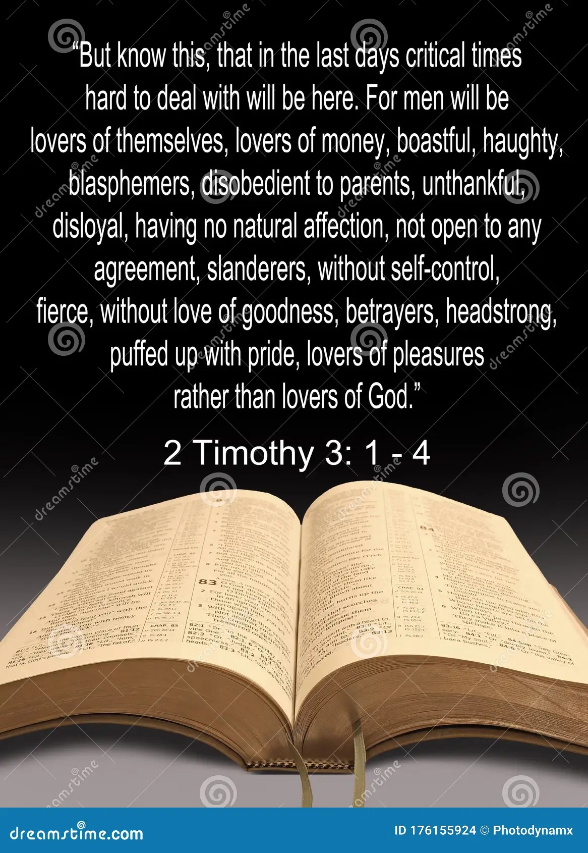 Bible Verse Open Holy Book God End Times Last Days Text Scripture Jesus Christ Testament Prophecy Prophetic Timothy Armageddon Stock Photo Image Of Armageddon Religion 176155924