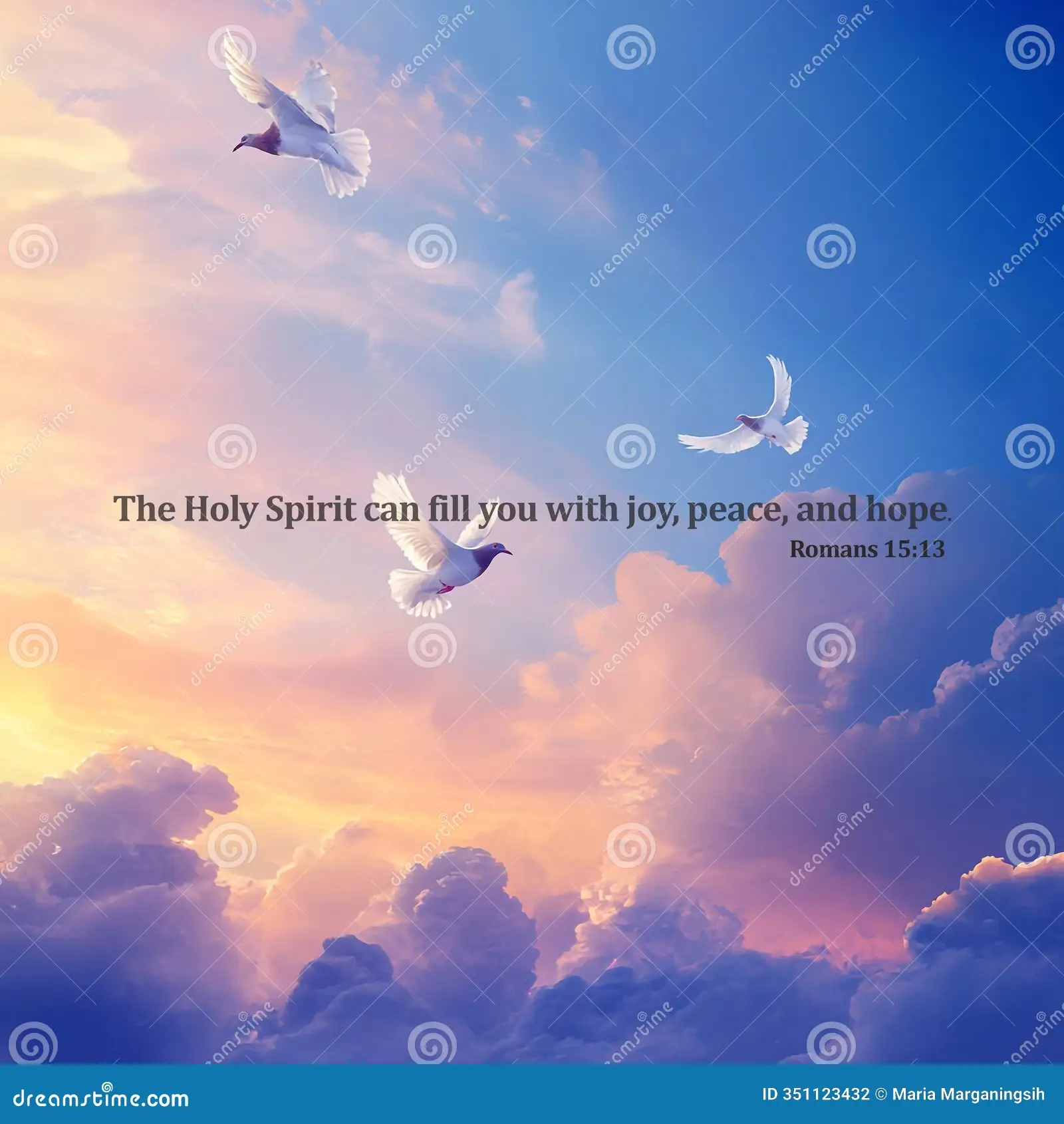 Bible Verse Quote The Holy Spirit Can Fill You With Joy Peace And Hope Romans 15 13 On Background Of Flying Birds On Sky Stock Illustration Illustration Of Religious Christianity 351123432