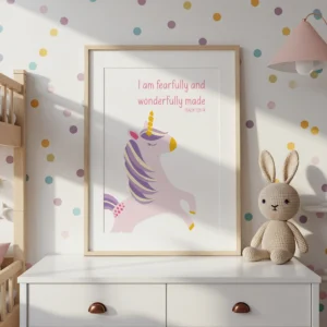 Bible Verse Unicorn Print Set Personalised Christian Wall Art Dolly And Fred Dolly And Fred Designs