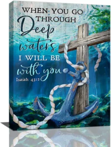 Blue Ocean Wall Art Christian Anchor Decor Nautical Pictures Bible Verse Artwork 12x16 Walmart