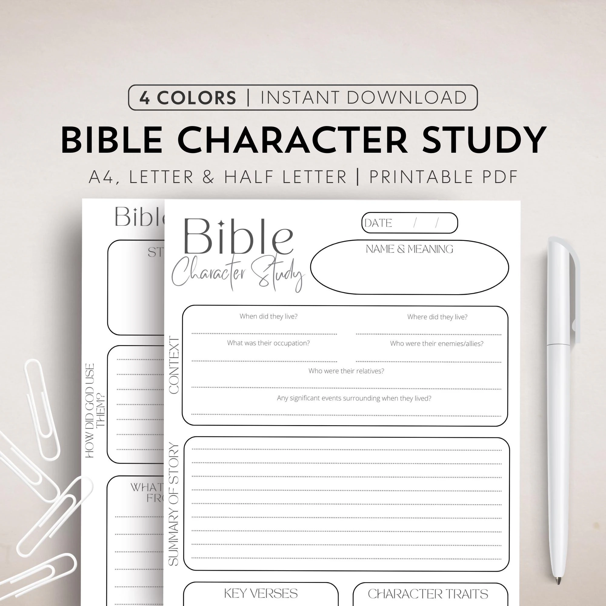 Character Bible Study Template Printable Bible Study Notes Character Study Bible Group Worksheet Bible Digital Study Printable PDF Bible Etsy