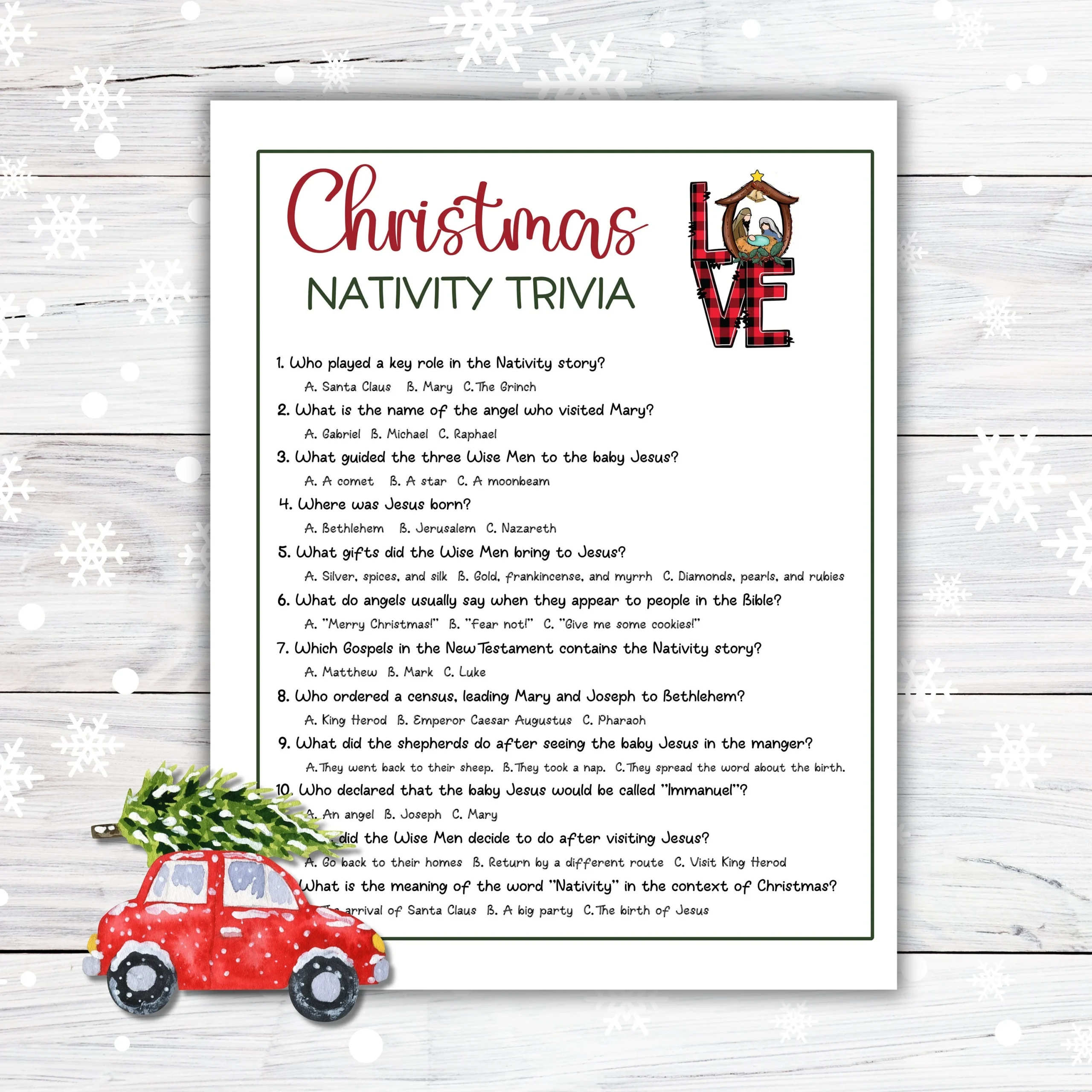 Bible Christmas Trivia Printable