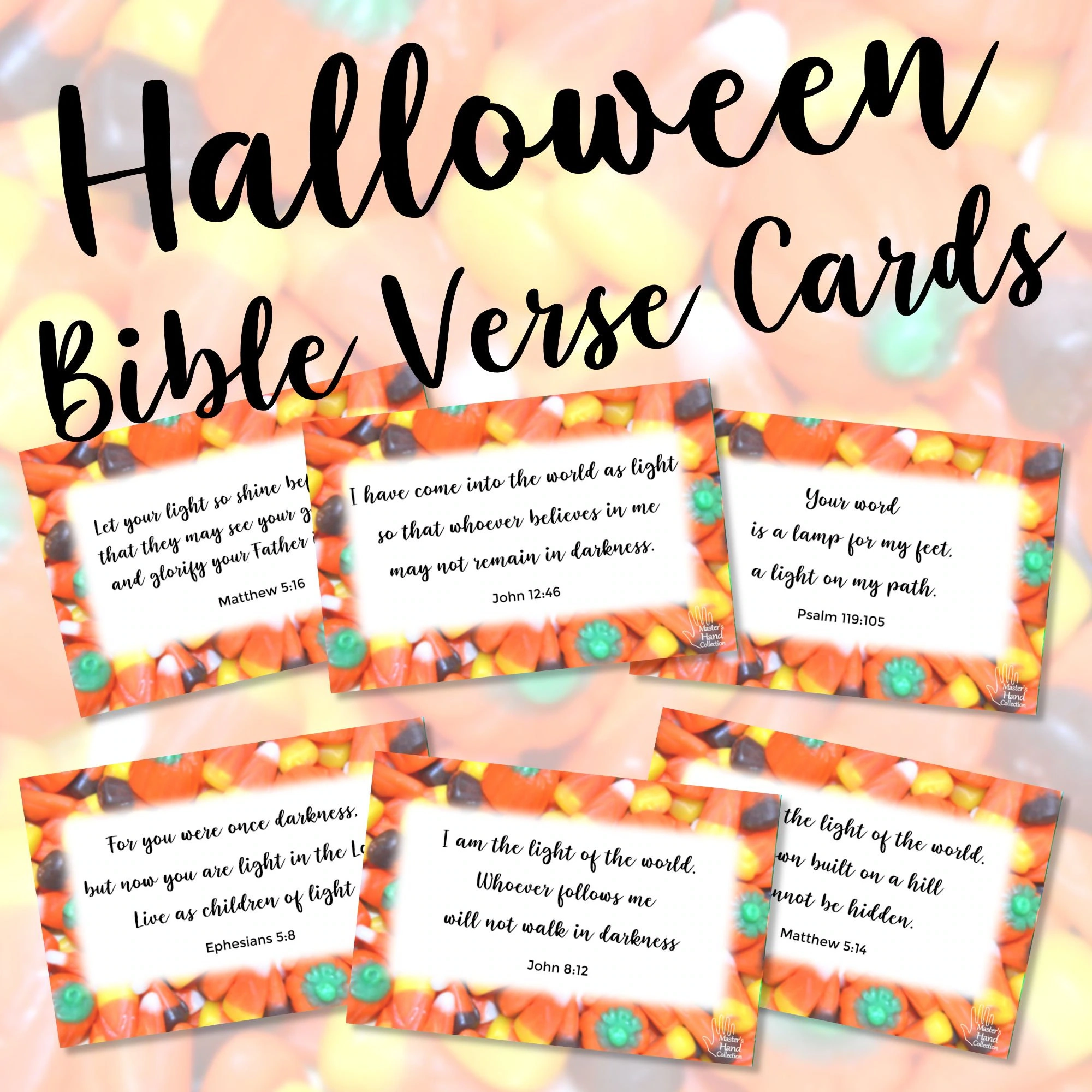 Christian Halloween Bible Verse Cards For Candy Religious Halloween Scripture Cards Candy Corn Jesus Bible Study Devotional Etsy