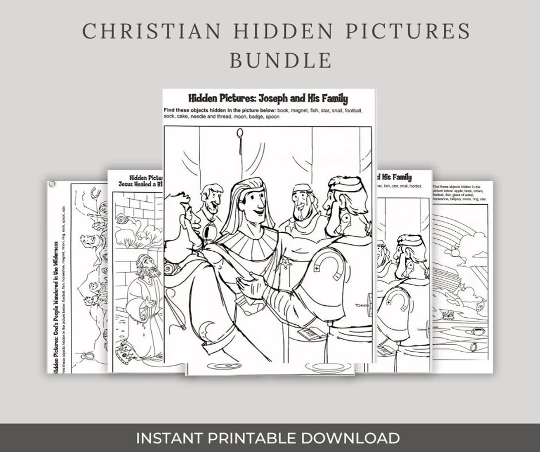 Christian Hidden Pictures Bible Activity Worksheets digital Download Etsy