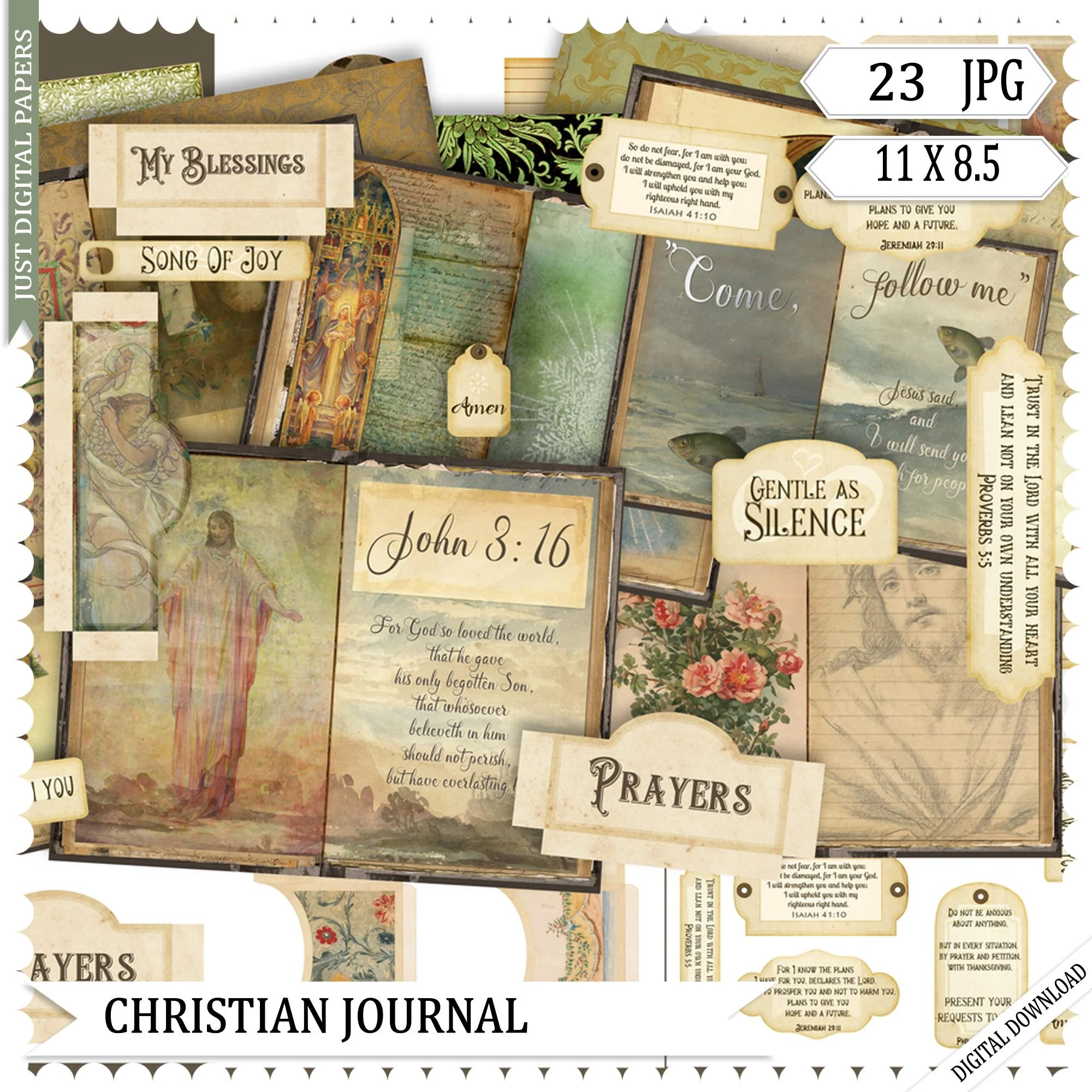 Christian Journal Printable DIY Scrapbook Collage Papers Ephemera digital Download Decoupage Craft Etsy