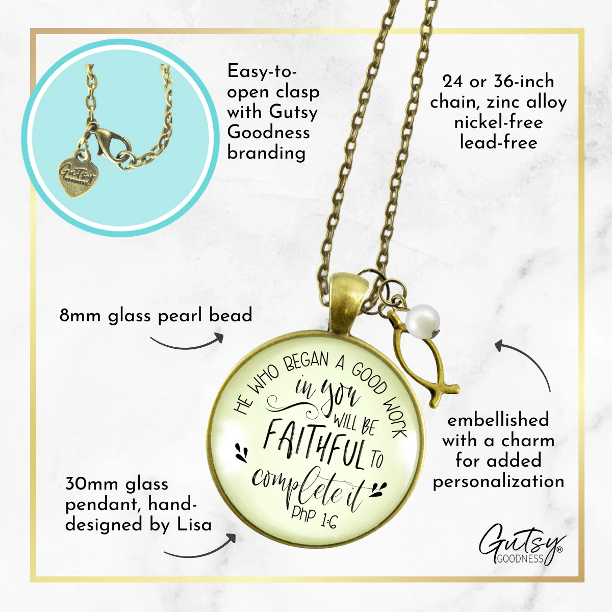 Christian Necklace He Who Began Good Work Bible Quote Ichthys Jewelry