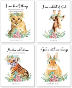 Christian Quotes Bible Scripture Quote Animals Watercolor Wall Art Prints For Kids Teens Boys Floral Safari Babies Motivational Saying Posters For Playroom Bedroom Nursery 8 X10 Unframed Amazon in Home