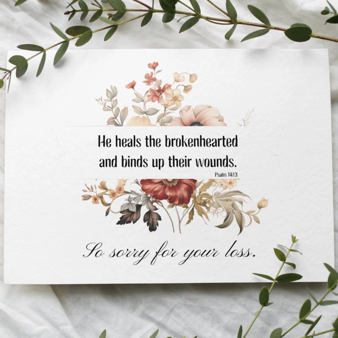 Christian Sympathy Card Floral Condolence Card With Psalm Quote Etsy