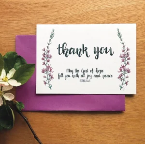 Christian Thank You Card With Hand lettered Bible Verse And Hand painted Flower Design May The God Of Hope Fill You With All Joy And Peace Etsy