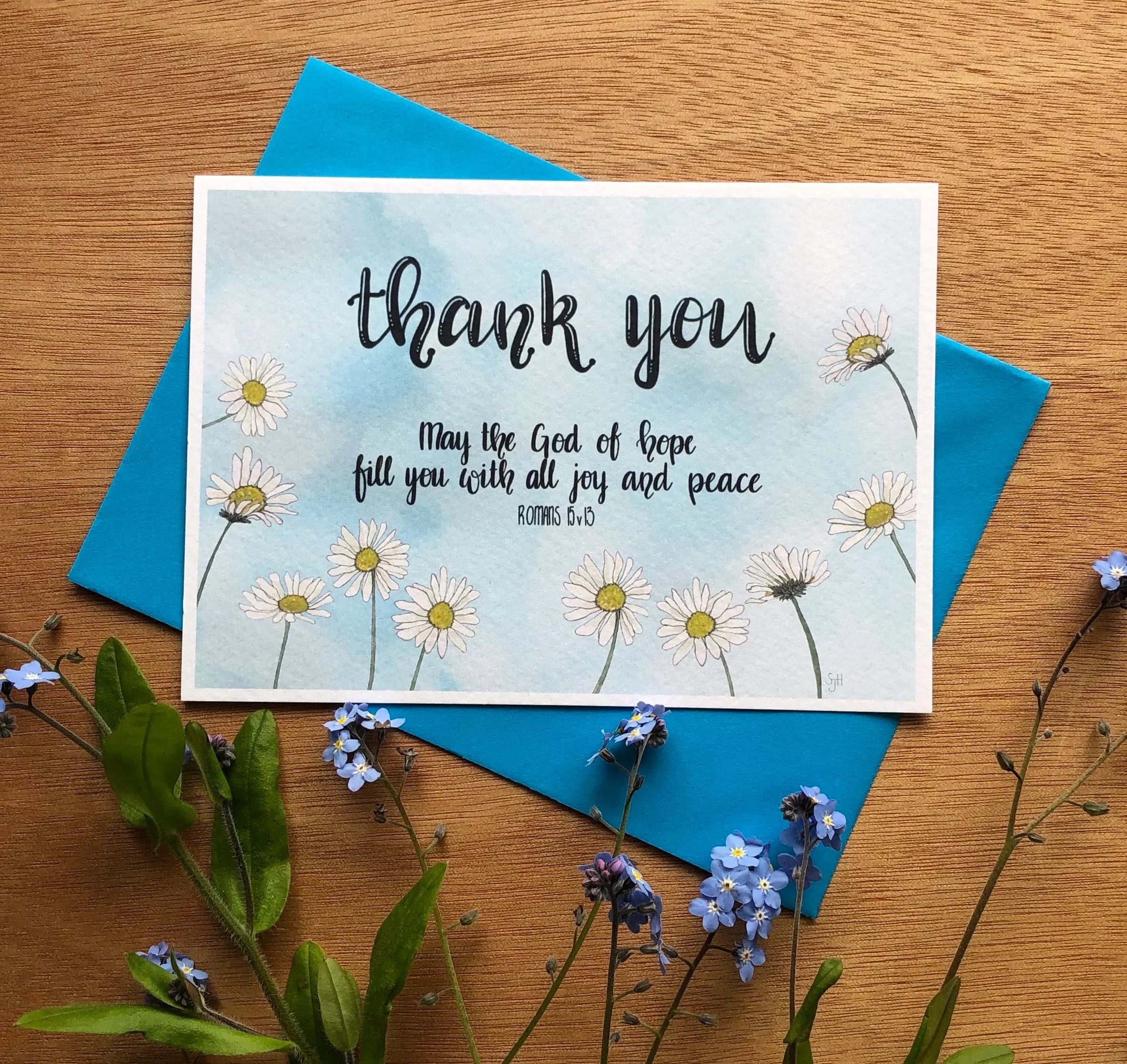 Christian Thank You Card With Hand lettered Bible Verse And Hand painted Flower Design May The God Of Hope Fill You With All Joy And Peace Etsy Israel