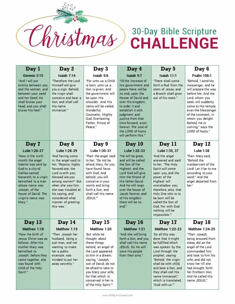 Christmas Bible Story FREE 30 Day Scripture Printable Wildly Anchored Faith Family Homeschool