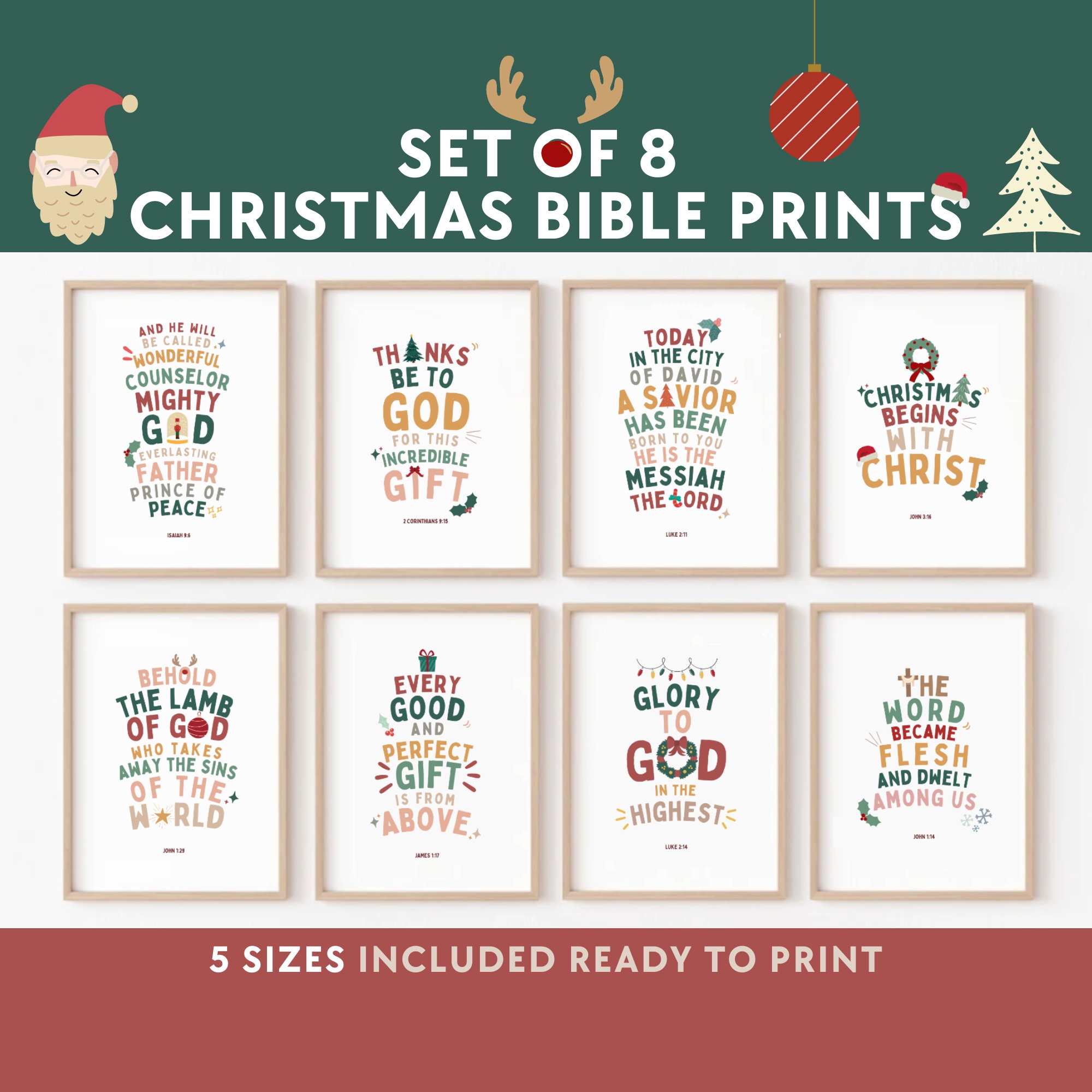 Christmas Bible Verse Prints Set Of 8 Scripture Posters digital Download Etsy Finland