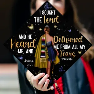 Custom Bible Verse Psalm 34 4 Graduation Cap Topper Personalized Christian Grad Cap Topper I Sought The Lord And He Delivered Me Grad Cap Etsy