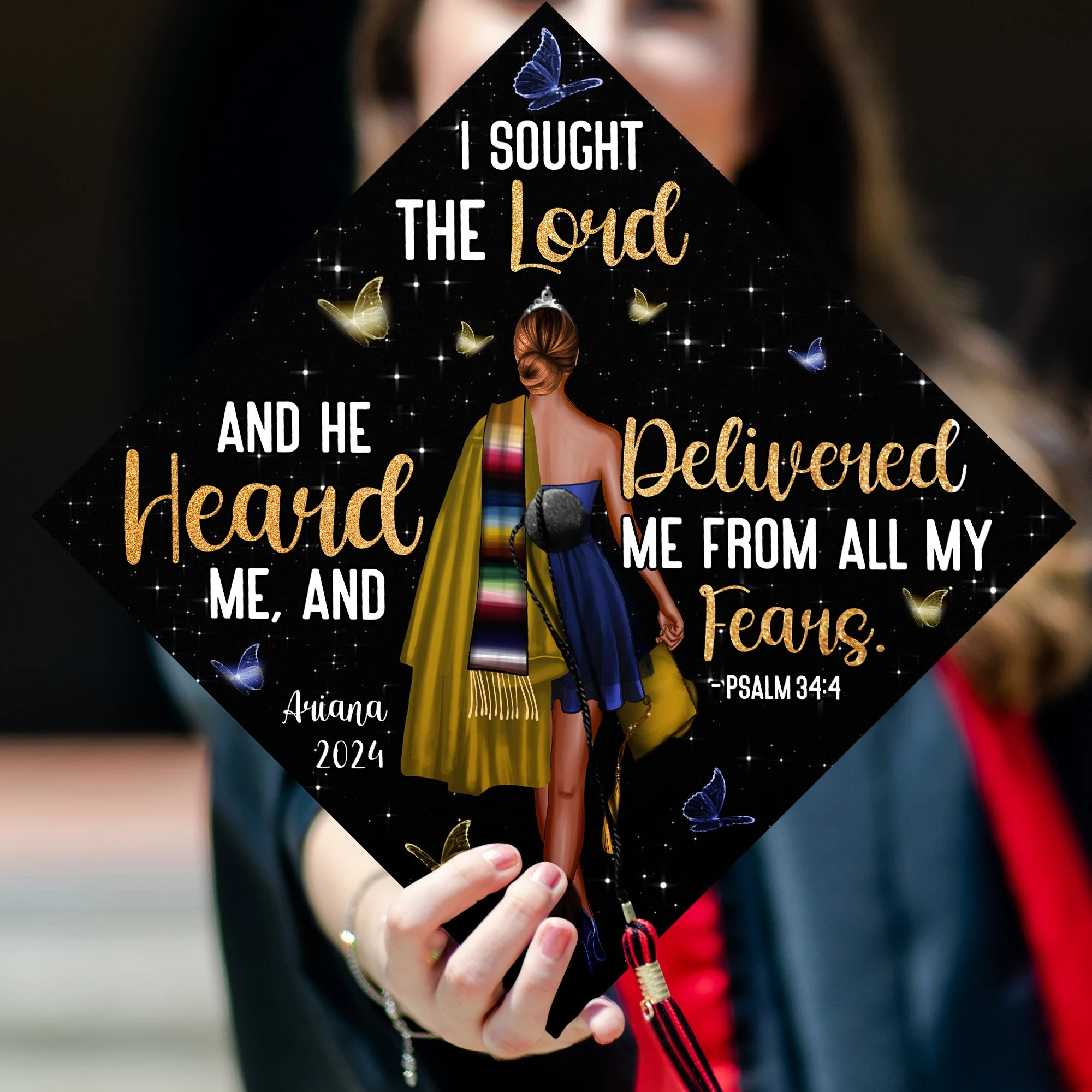 Custom Bible Verse Psalm 34 4 Graduation Cap Topper Personalized Christian Grad Cap Topper I Sought The Lord And He Delivered Me Grad Cap Etsy