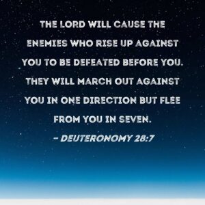 Deuteronomy 28 7 The LORD Will Cause The Enemies Who Rise Up Against You To Be Defeated Before You They Will March Out Against You In One Direction But Flee From You In