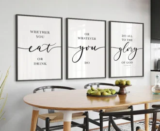 Dining Room Wall Art Bible Verse Kitchen Poster Whether You Eat Or Drink Farmhouse Wall Decor Christian Table Art Etsy