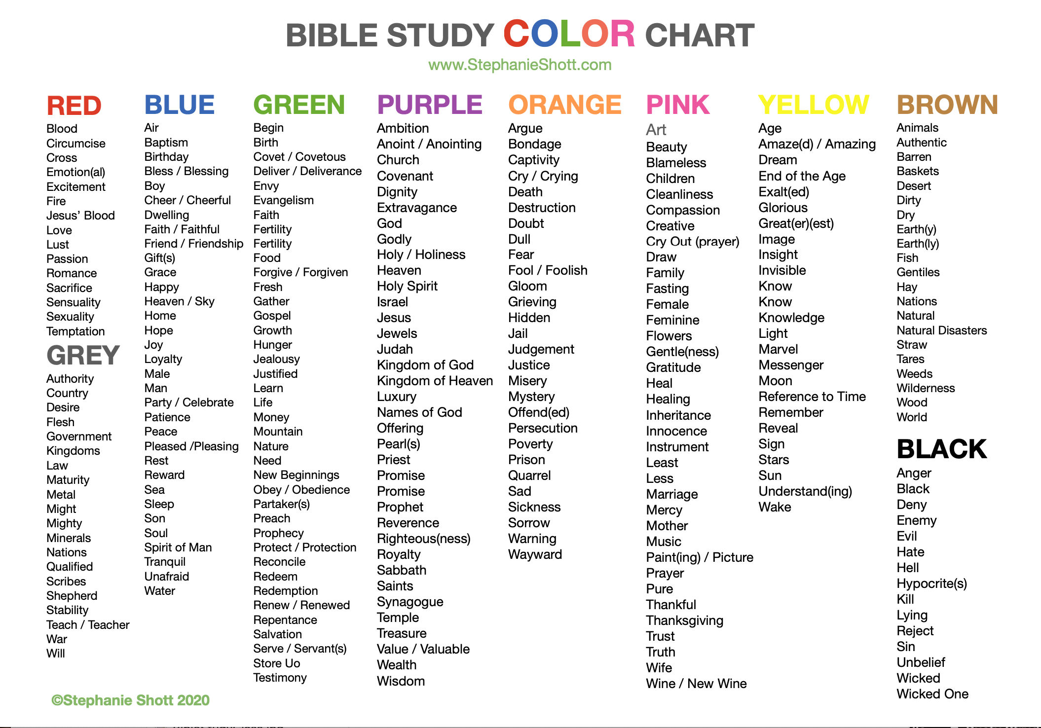 Download Your Free Bible Study Color Chart Stephanie Shott Ministries