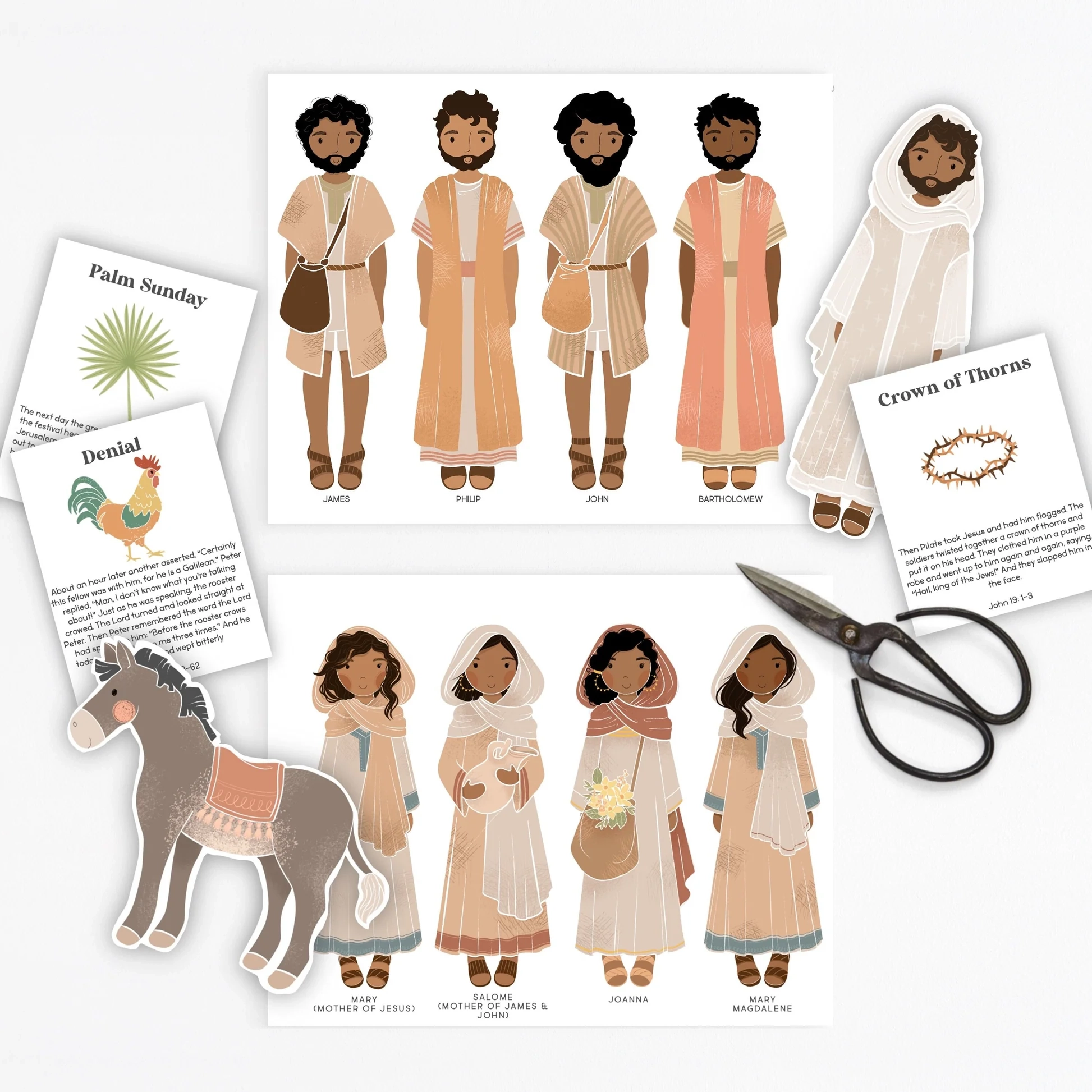 Easter Scripture Cards Paper Doll Set Digital Download Editable Lily Threads