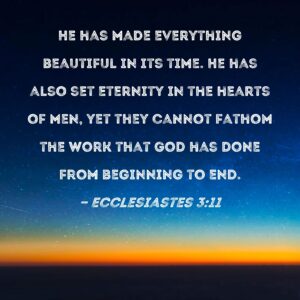 Ecclesiastes 3 11 He Has Made Everything Beautiful In Its Time He Has Also Set Eternity In The Hearts Of Men Yet They Cannot Fathom The Work That God Has Done From Beginning