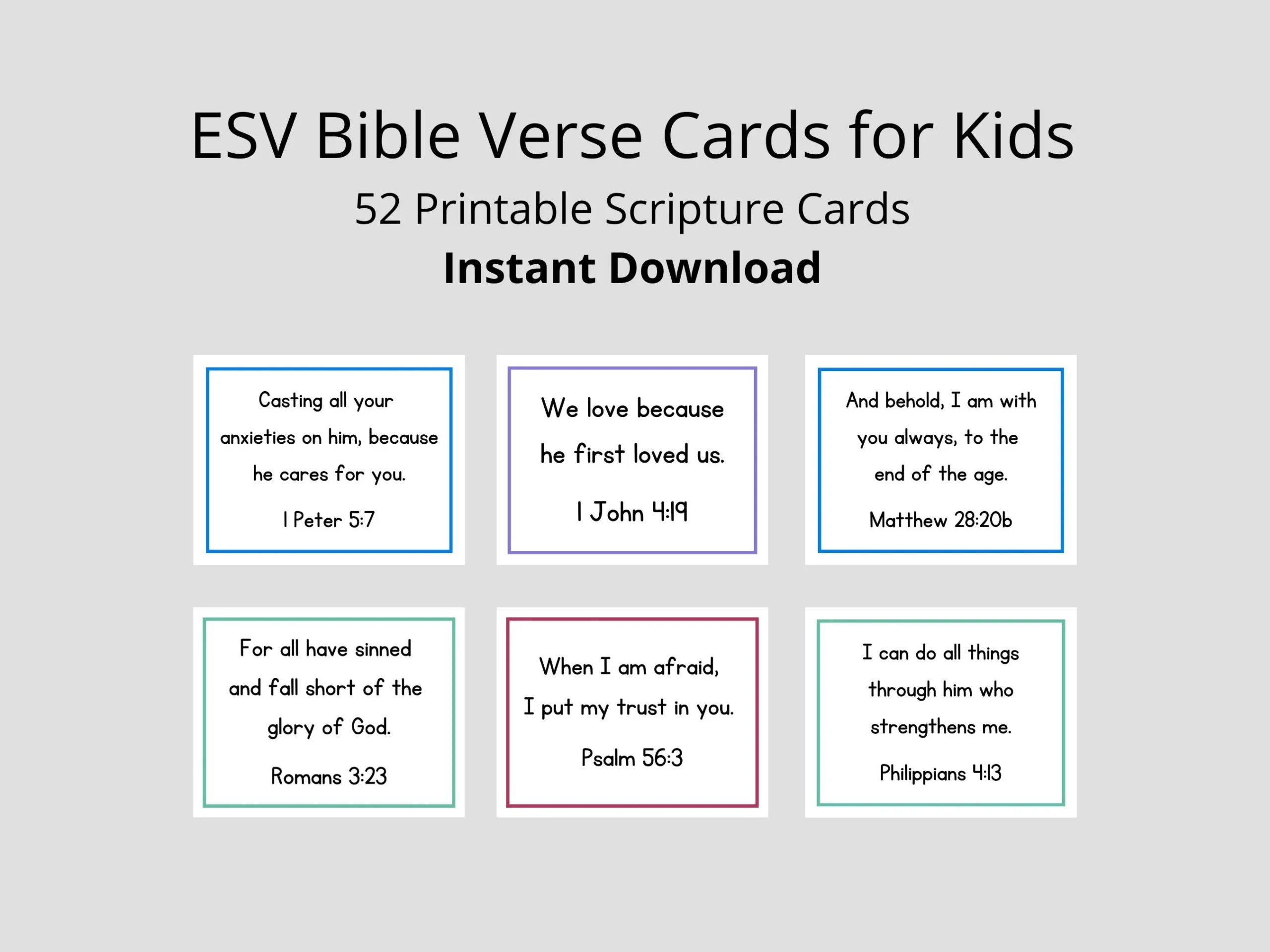 ESV Scripture Cards For Kids 52 Bible Verses digital Download Etsy Israel