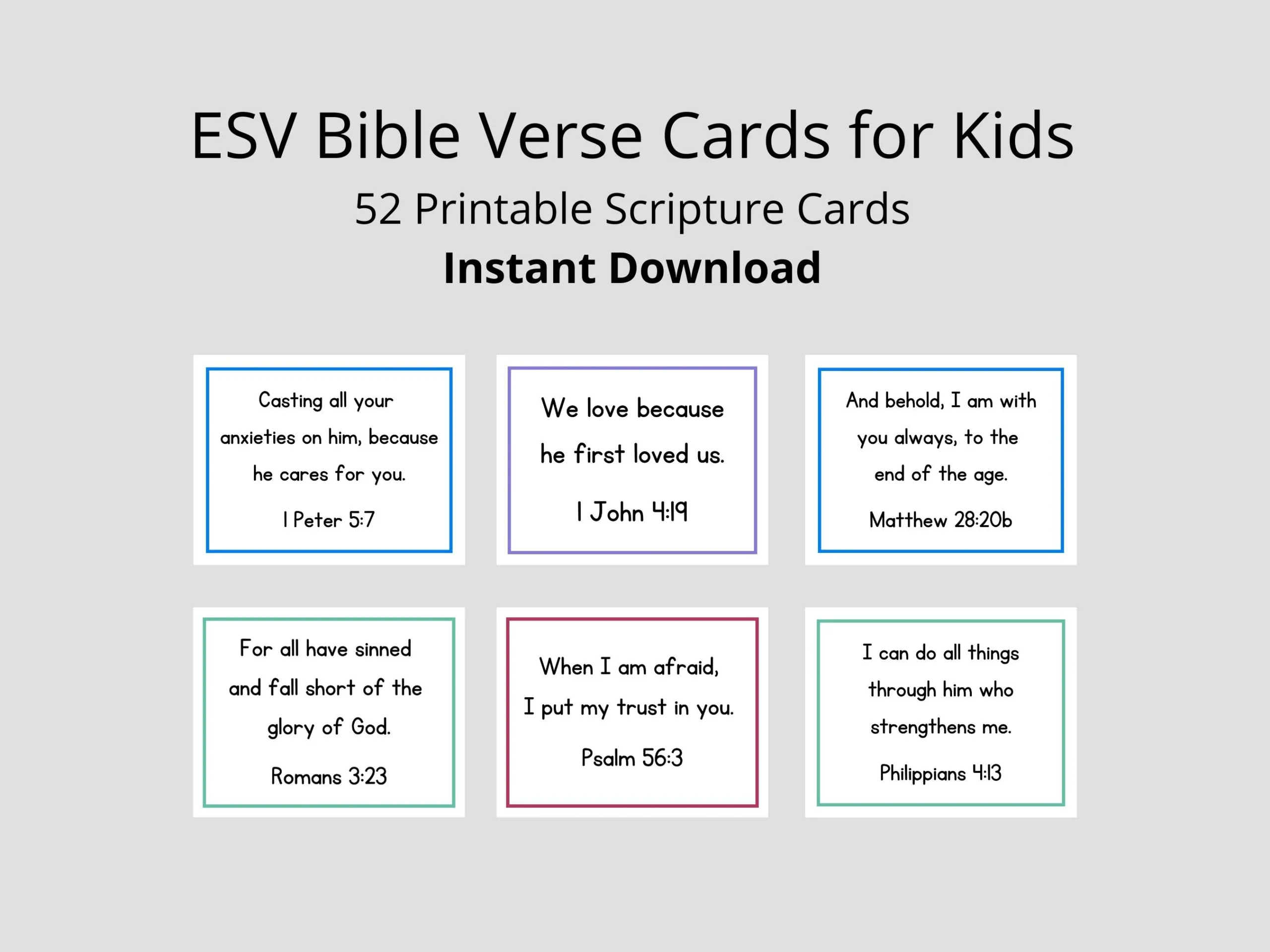 ESV Scripture Cards For Kids 52 Bible Verses digital Download Etsy