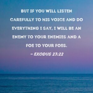Exodus 23 22 But If You Will Listen Carefully To His Voice And Do Everything I Say I Will Be An Enemy To Your Enemies And A Foe To Your Foes