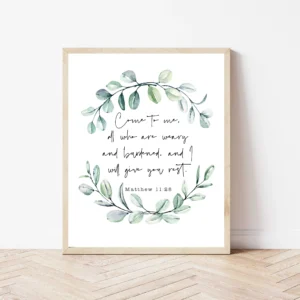 Farmhouse Bible Verse Wall Art Matthew 11 28 Minimalist Christian Wall Decor Baptism Gift From Godparents Rustic Scripture Print Sign Etsy