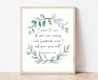 Farmhouse Bible Verse Wall Art Matthew 11 28 Minimalist Christian Wall Decor Baptism Gift From Godparents Rustic Scripture Print Sign Etsy