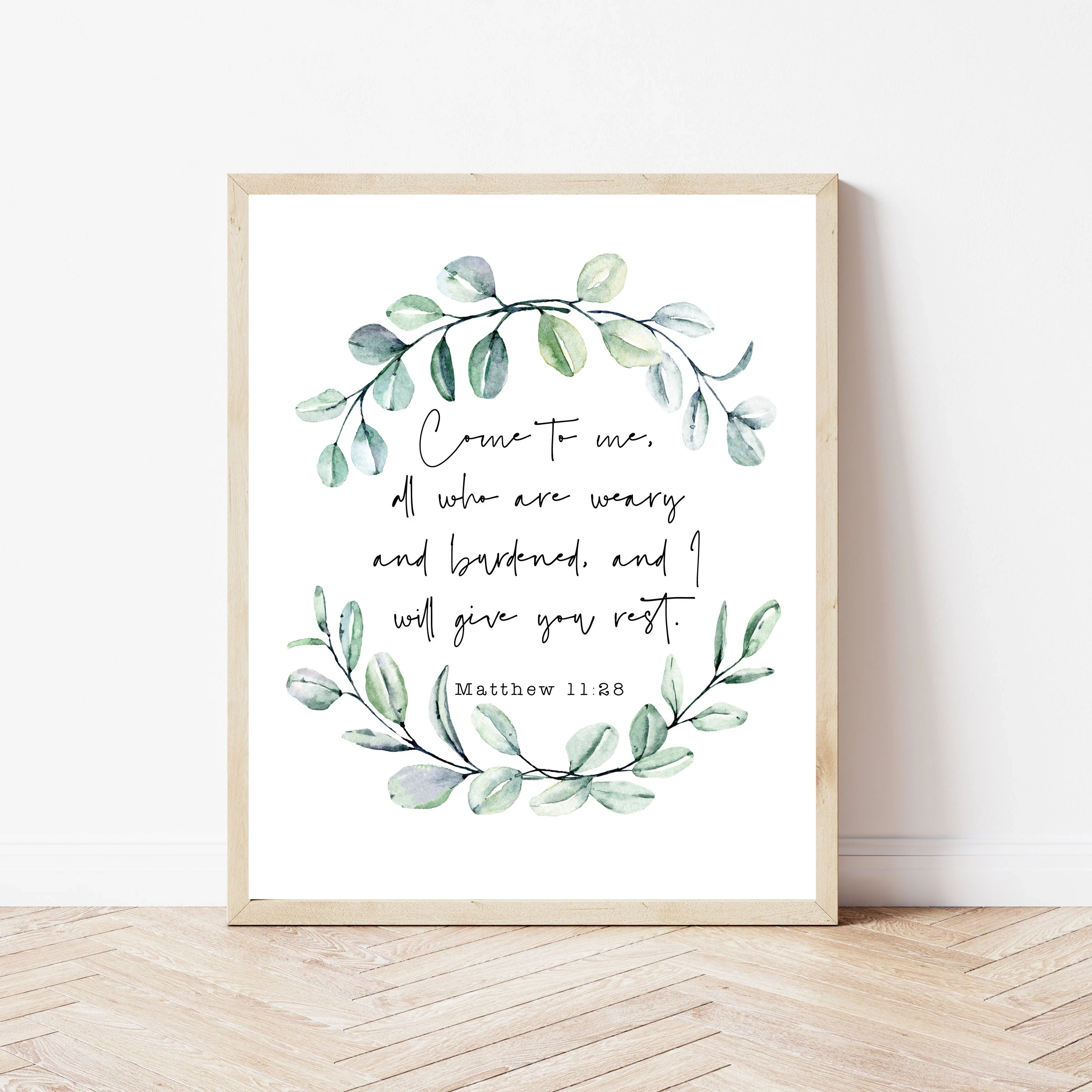 Farmhouse Bible Verse Wall Art Matthew 11 28 Minimalist Christian Wall Decor Baptism Gift From Godparents Rustic Scripture Print Sign Etsy