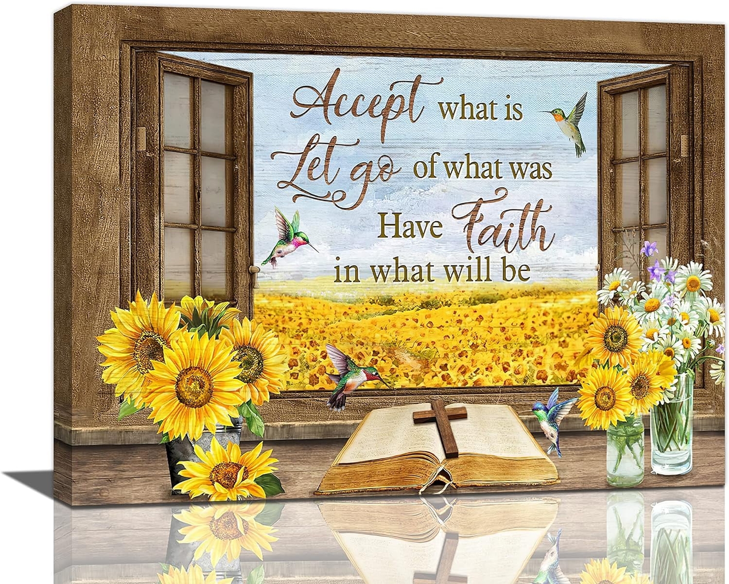 Farmhouse Sunflower Wall Art Hummingbird Christian Bible Verse Pictures Wall Decor Scripture Quotes Canvas Painting Print Artwork Modern Home Decor Framed For Living Room Bedroom Bathroom 16 12 Walmart