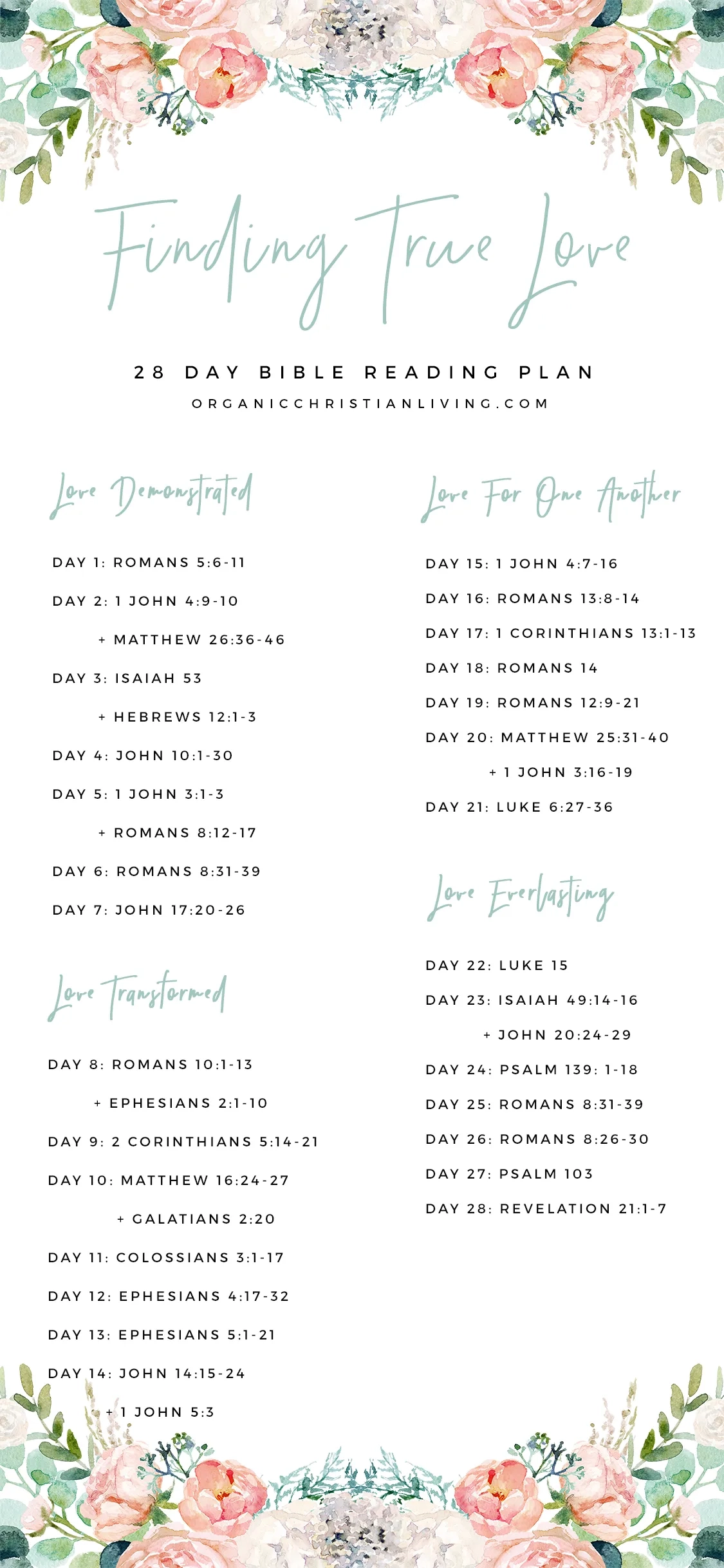 Finding True Love Bible Reading Plan Organic Christian Living