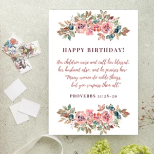 Floral Christian Birthday Card For Mom Bible Verse PDF Etsy