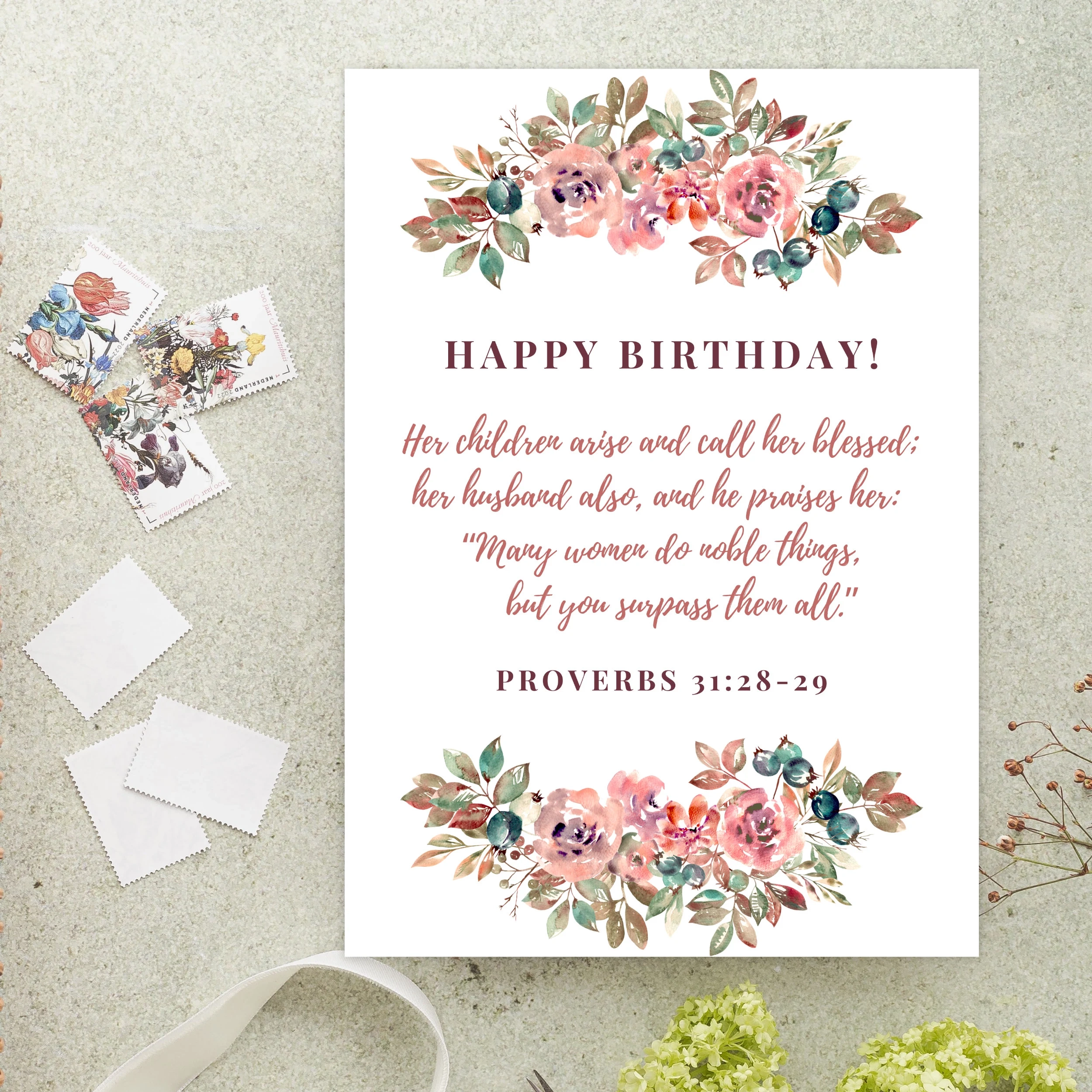 Floral Christian Birthday Card For Mom Bible Verse PDF Etsy