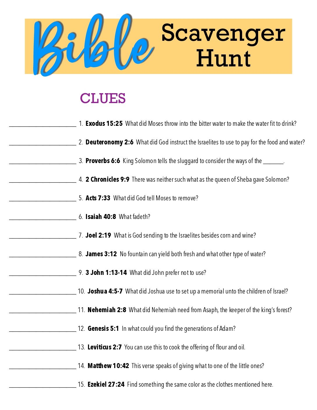 Free Printable Bible Scavenger Hunt Six Clever Sisters