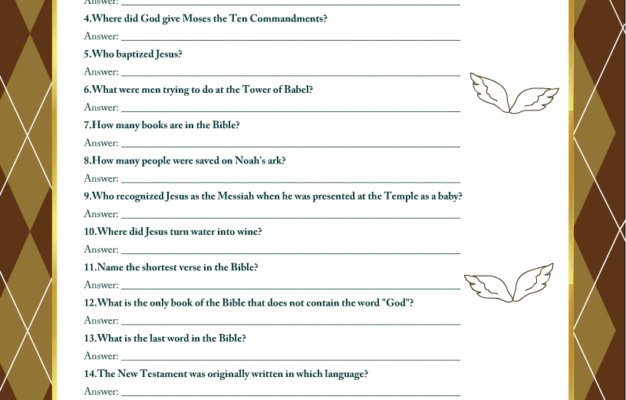 Free Printable Bible Trivia Quiz With Answer Key
