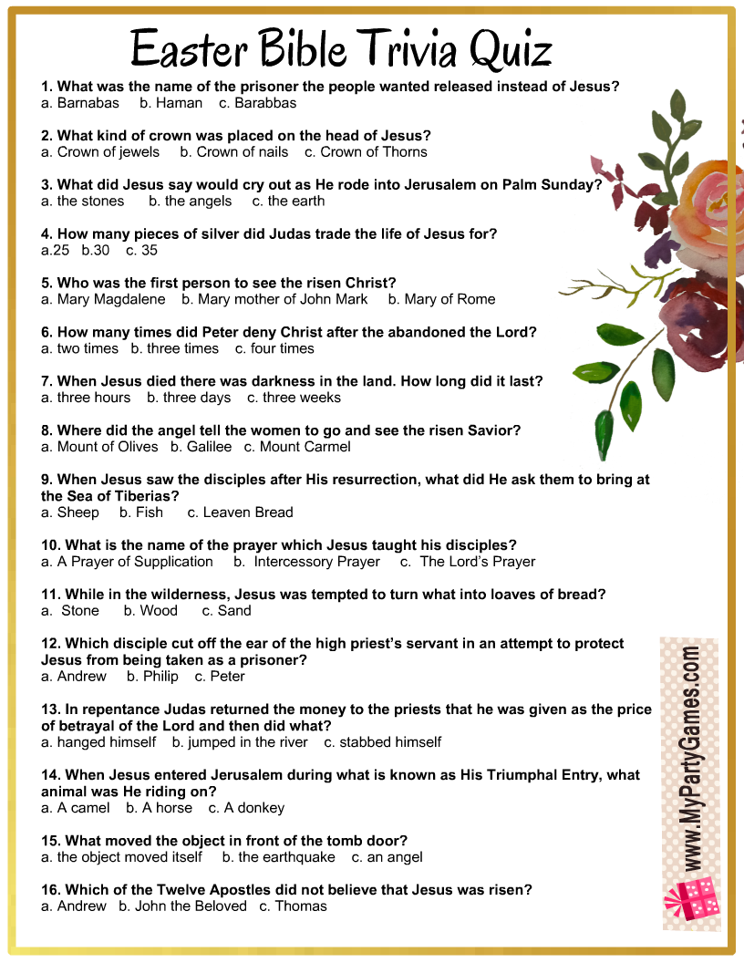 Youth Printable Bible Trivia Questions