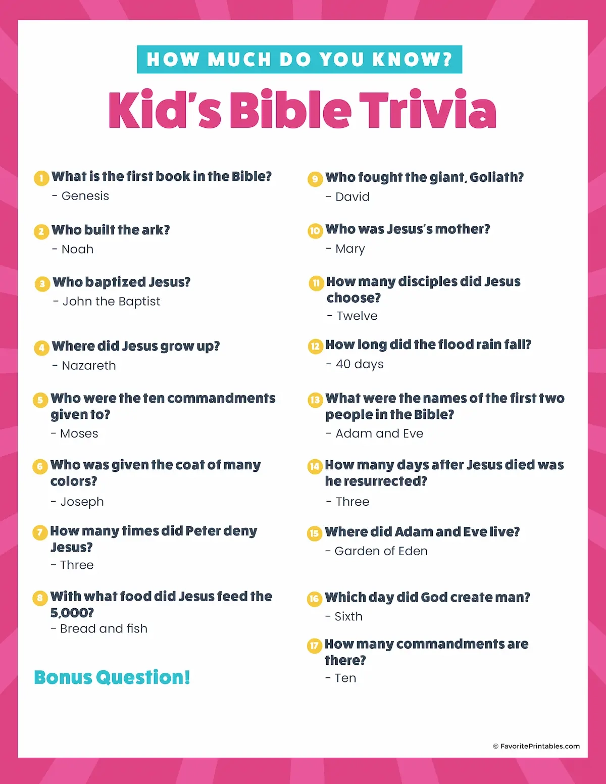 Printable Bible Quiz Questions And Answers
