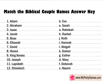 Free Printable Match The Biblical Couple Game