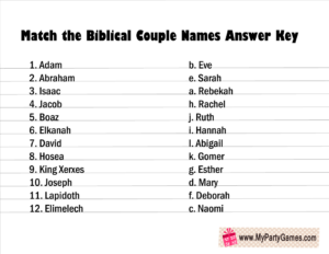Free Printable Match The Biblical Couple Game