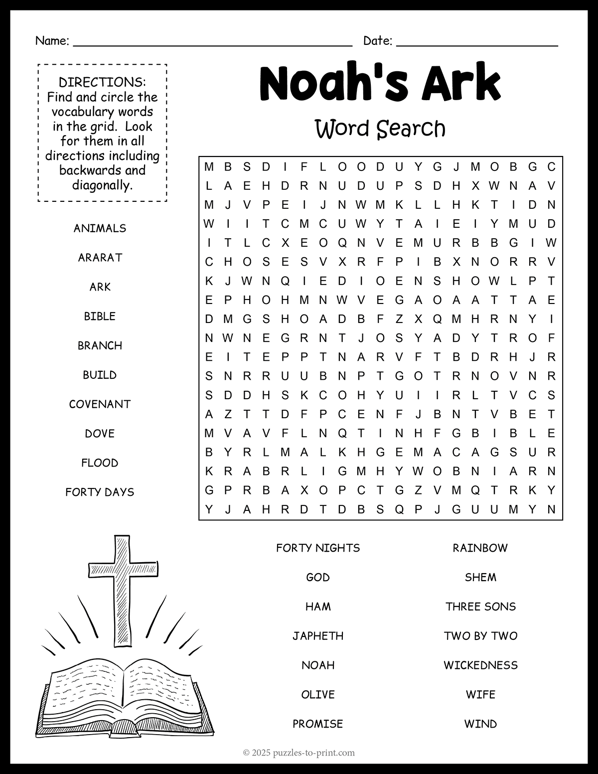 Free Printable Noah s Ark Word Search