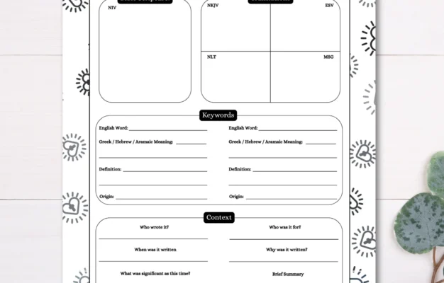 Free Printable Scripture Study Worksheet PDF Digitals And Downloads