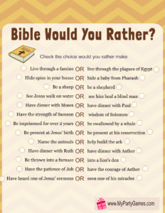 Free Printable Would You Rather Game Bible Edition Bible Activities For Kids Bible For Kids Bible Lessons For Kids