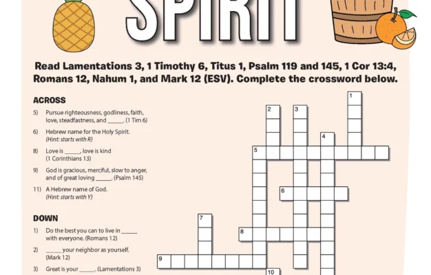 Fruit Of The Spirit Bible Crossword Puzzle PDF Bible Pathway Adventures