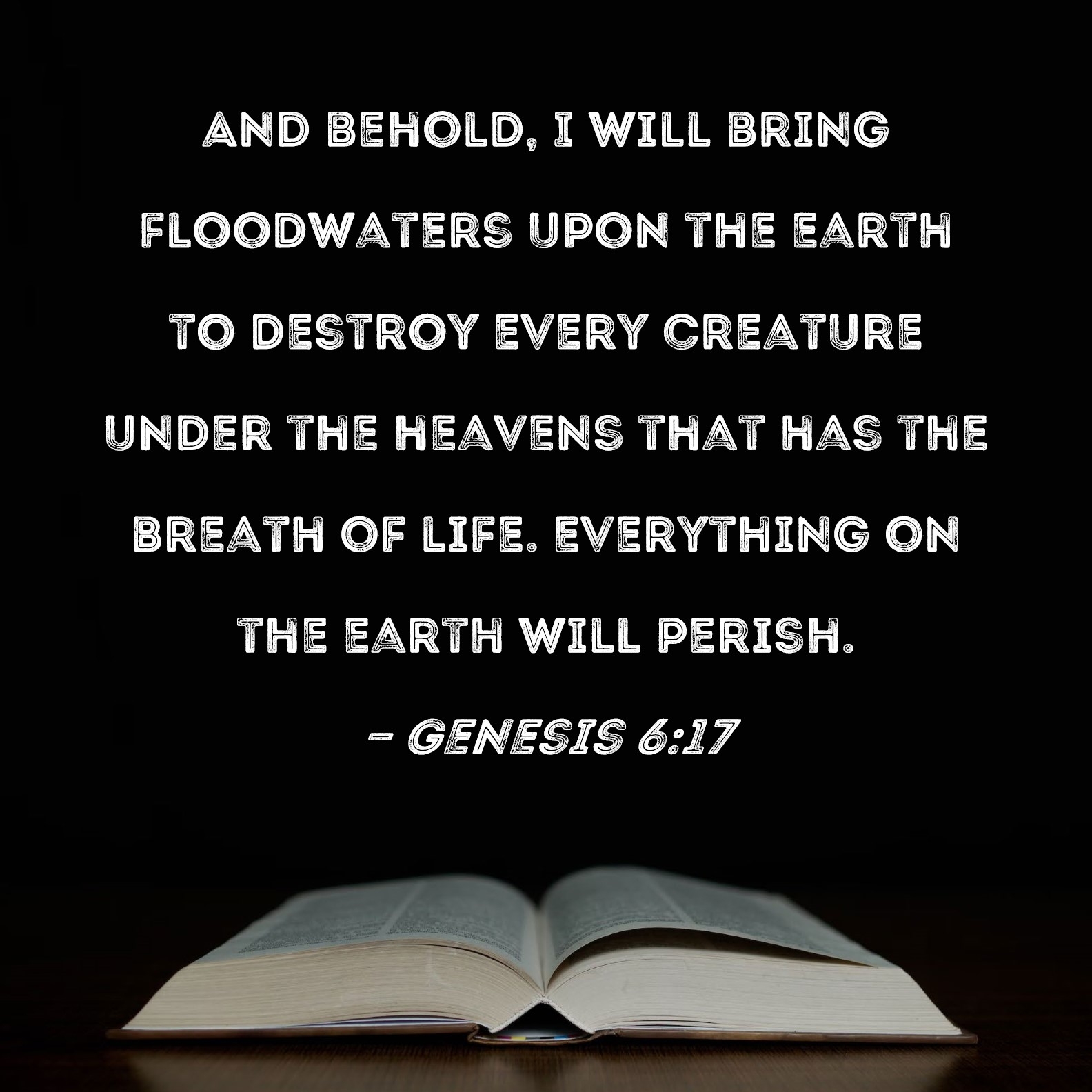 Genesis 6 17 And Behold I Will Bring Floodwaters Upon The Earth To Destroy Every Creature Under The Heavens That Has The Breath Of Life Everything On The Earth Will Perish 