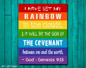 Genesis 9 13 God s Rainbow God s Promise Christian Wall Art Sunday School Decor Church Decor Christian Playroom Wall Art Bible Verse Etsy